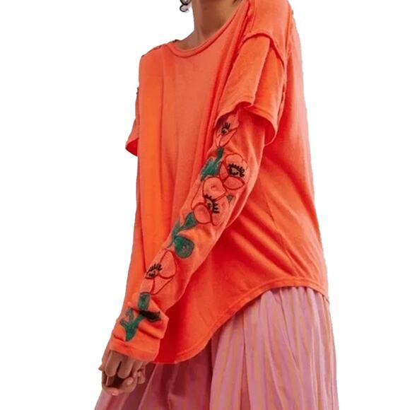 Free People Not Your Poppies Long Sleeve Embroidered Top Size XS - Picture 1 of 7